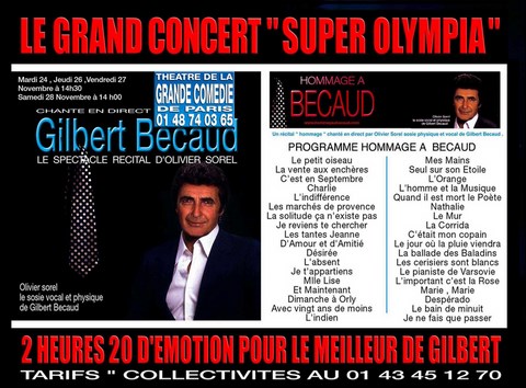 Olivier Sorel ( Yves de Closets) rend hommage à Bécaud à la Grande Comédie de Paris