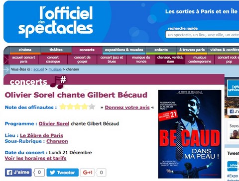 L'officiel Des Spectacles Annonce Le Concert D'Olivier Sorel Au Zèbre De Belleville Le 21 Décembre 2015